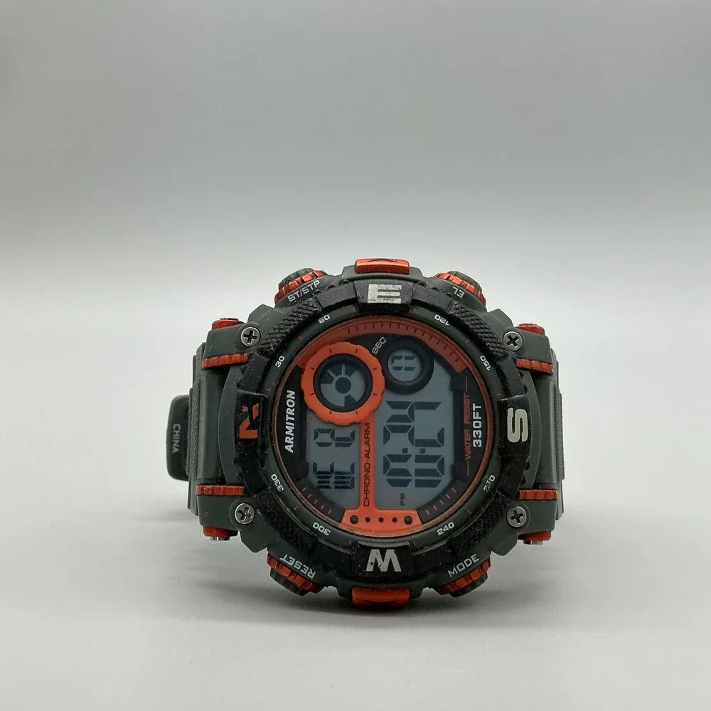 Armitron Pro Sport Mens Watch 54mm Orange Black Digital Chrono Alarm 100M